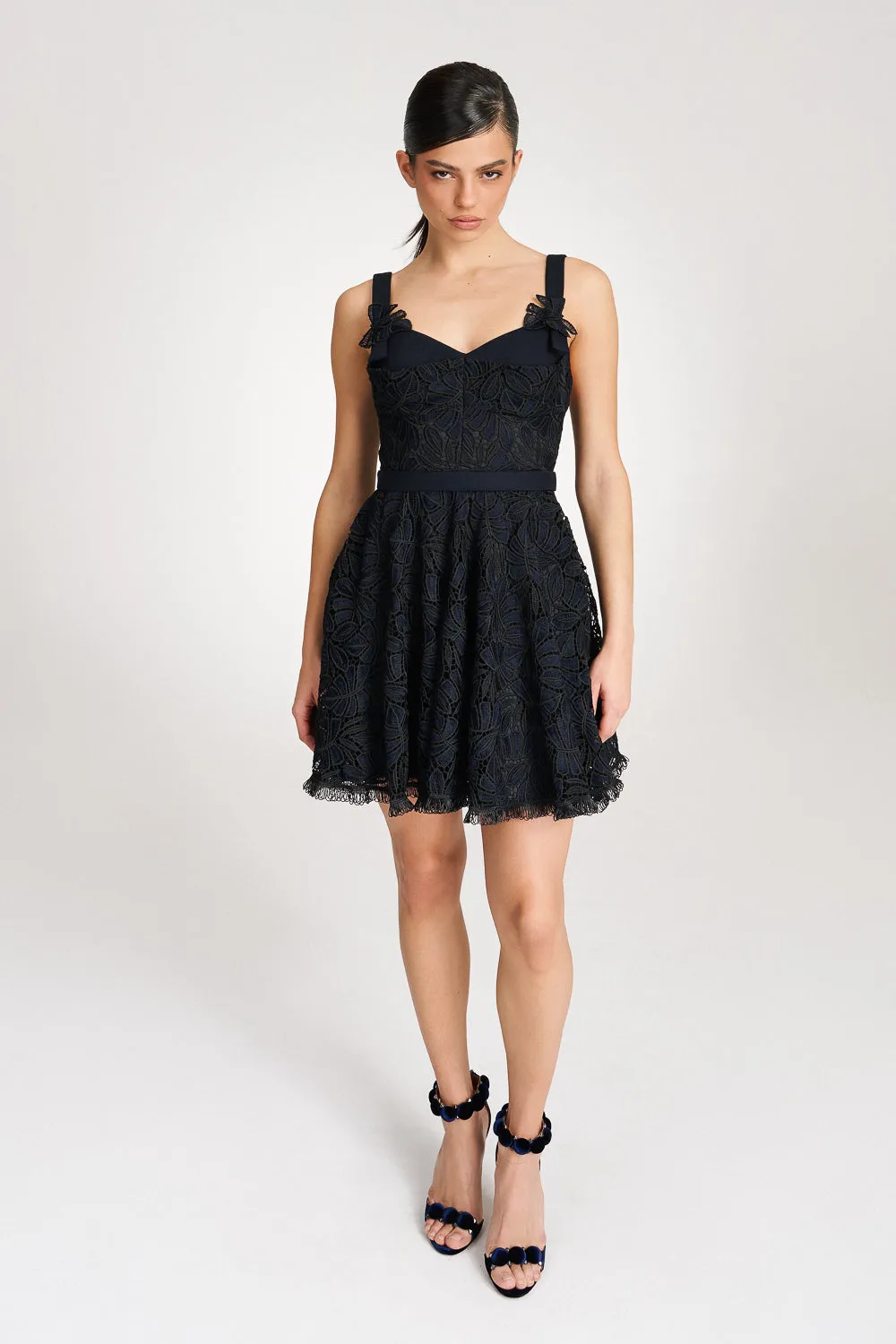 'Elise' Navy and Black Lace Mini Dress