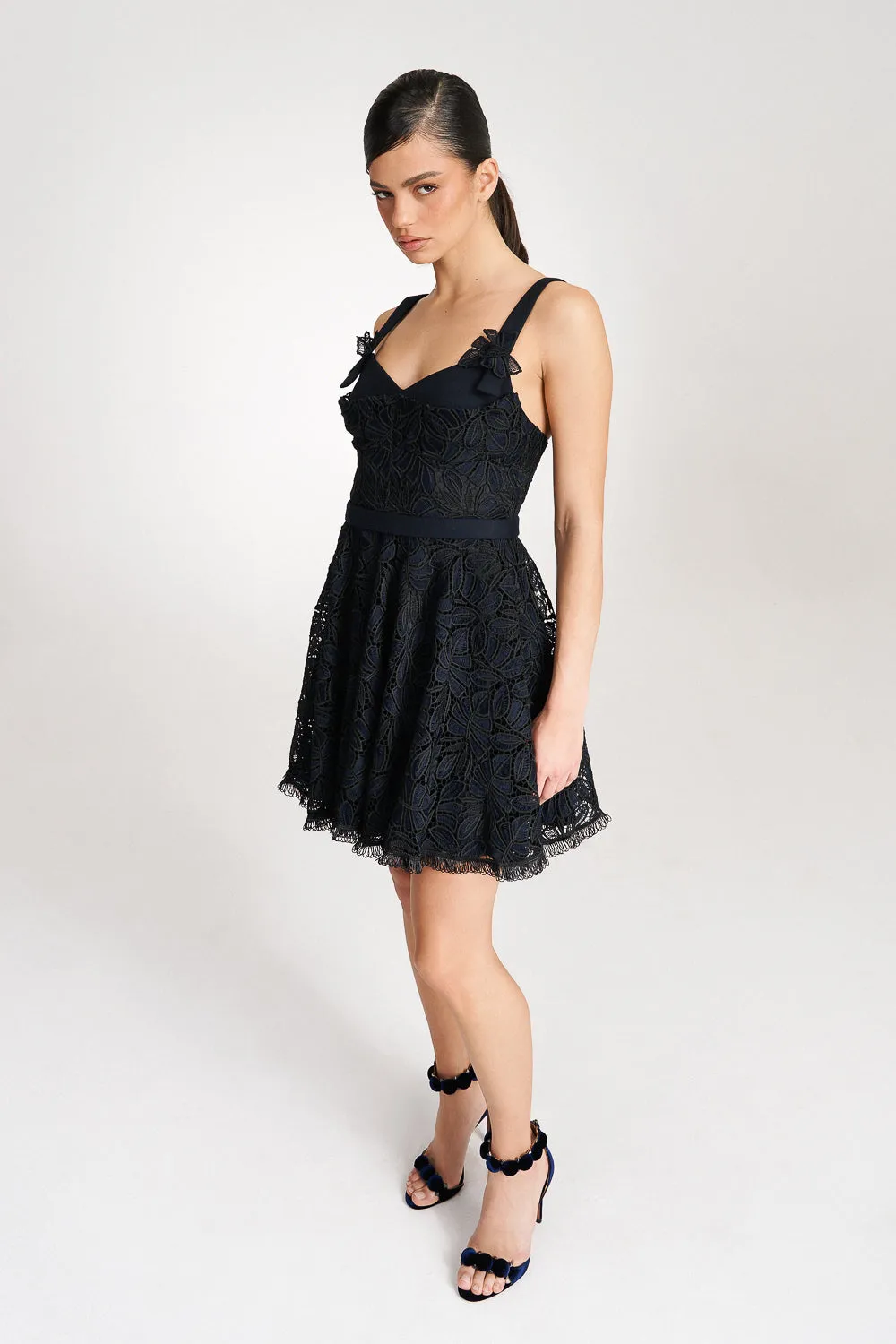 'Elise' Navy and Black Lace Mini Dress