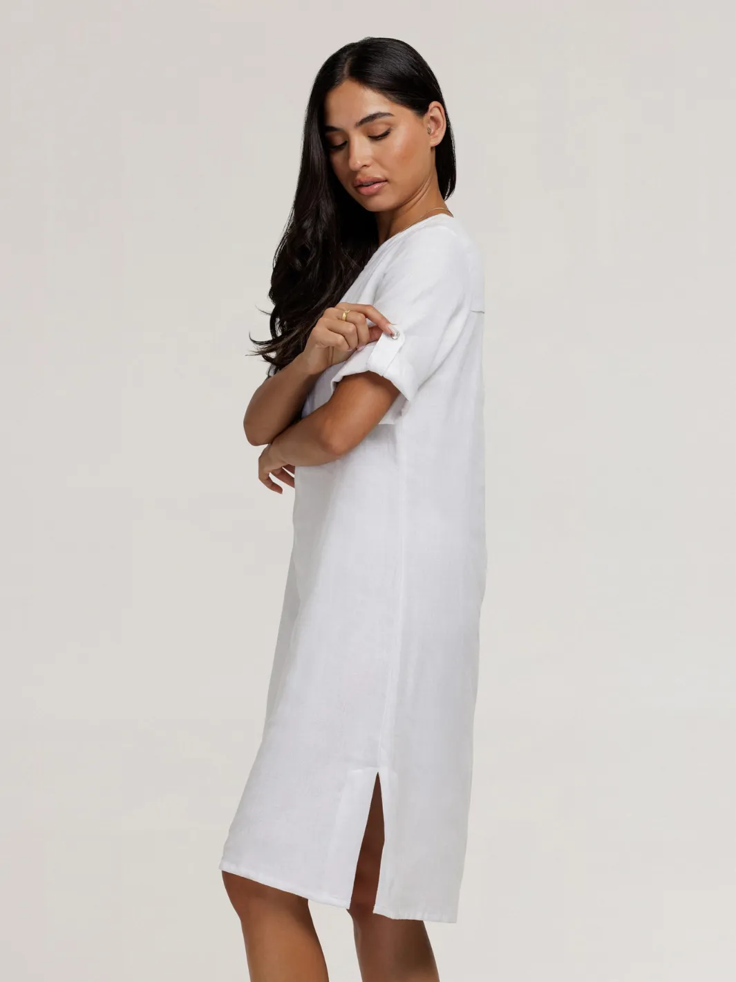 Elyse French Linen Midi Dress White