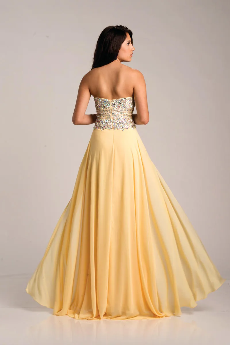 Envious Couture 15211 size 0, 16 Yellow A Line Formal Dress Slit Prom Embellished