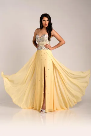 Envious Couture 15211 size 0, 16 Yellow A Line Formal Dress Slit Prom Embellished