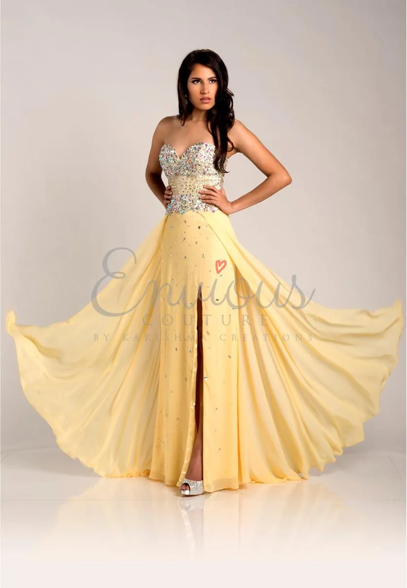 Envious Couture 15211 size 0, 16 Yellow A Line Formal Dress Slit Prom Embellished