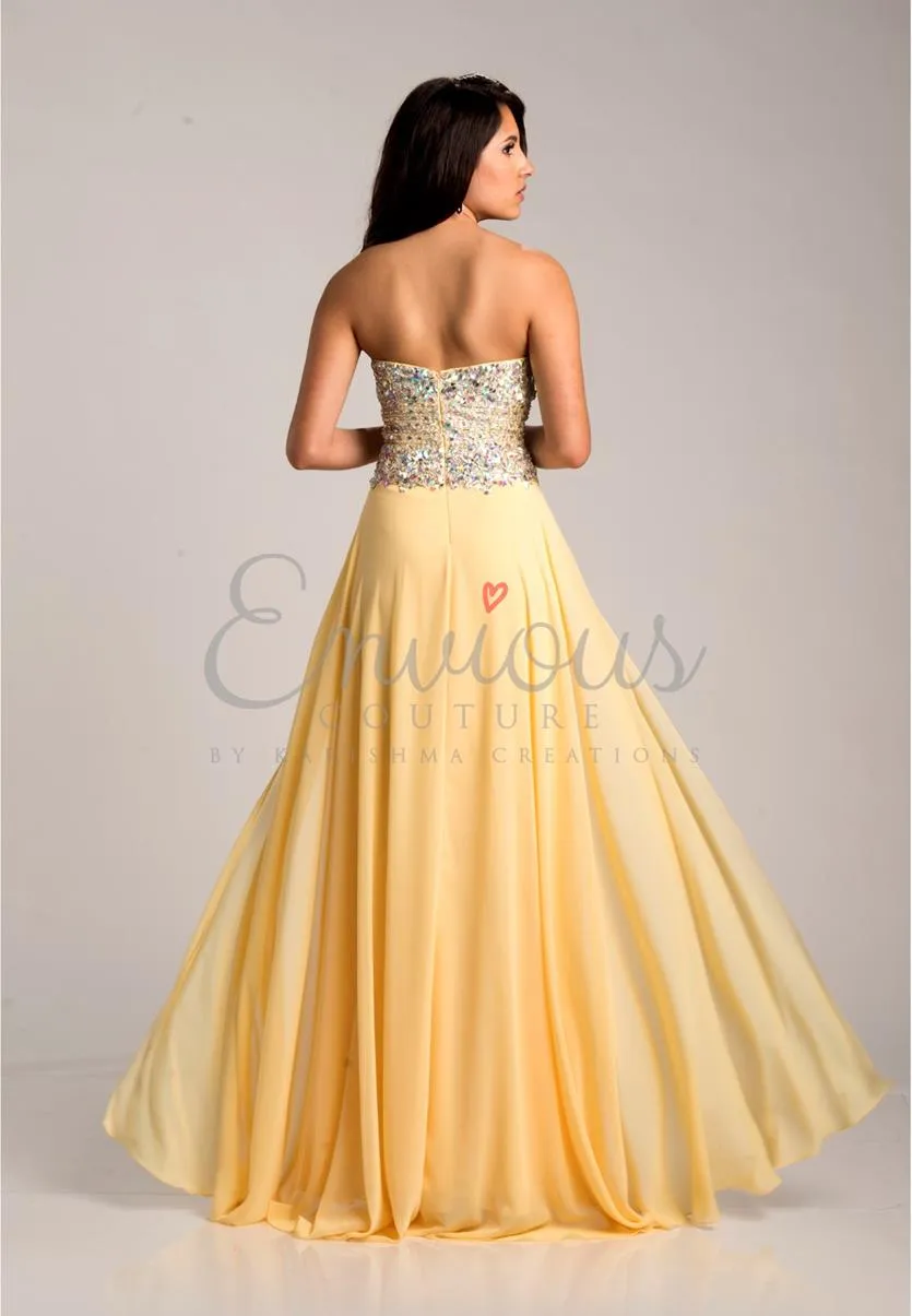 Envious Couture 15211 size 0, 16 Yellow A Line Formal Dress Slit Prom Embellished