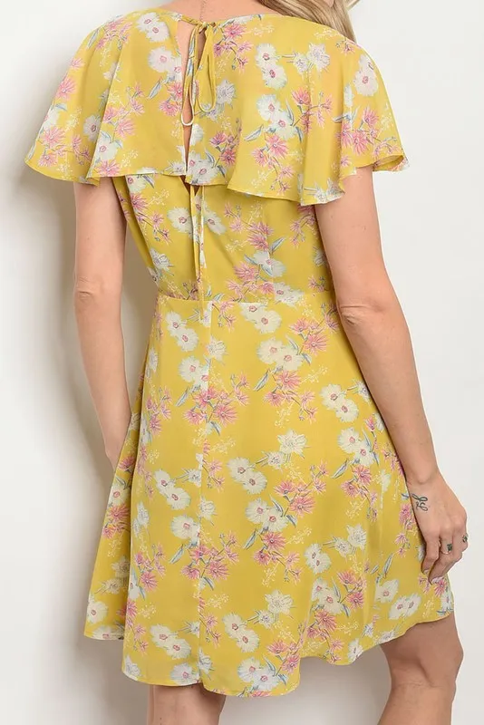 Exposure Cape Sleeve Floral Dress