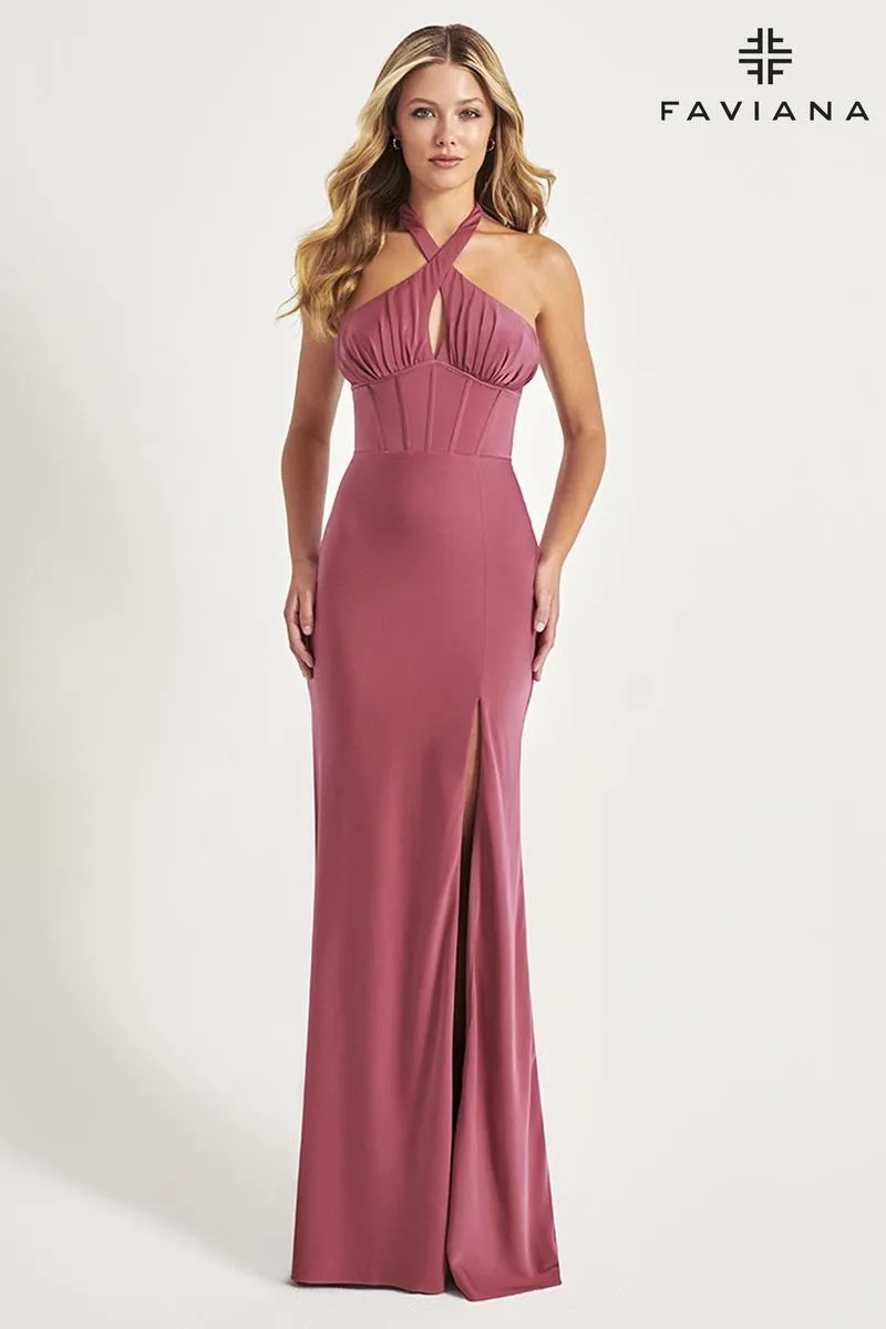 Faviana Halter Corset Long Prom Dress 11065