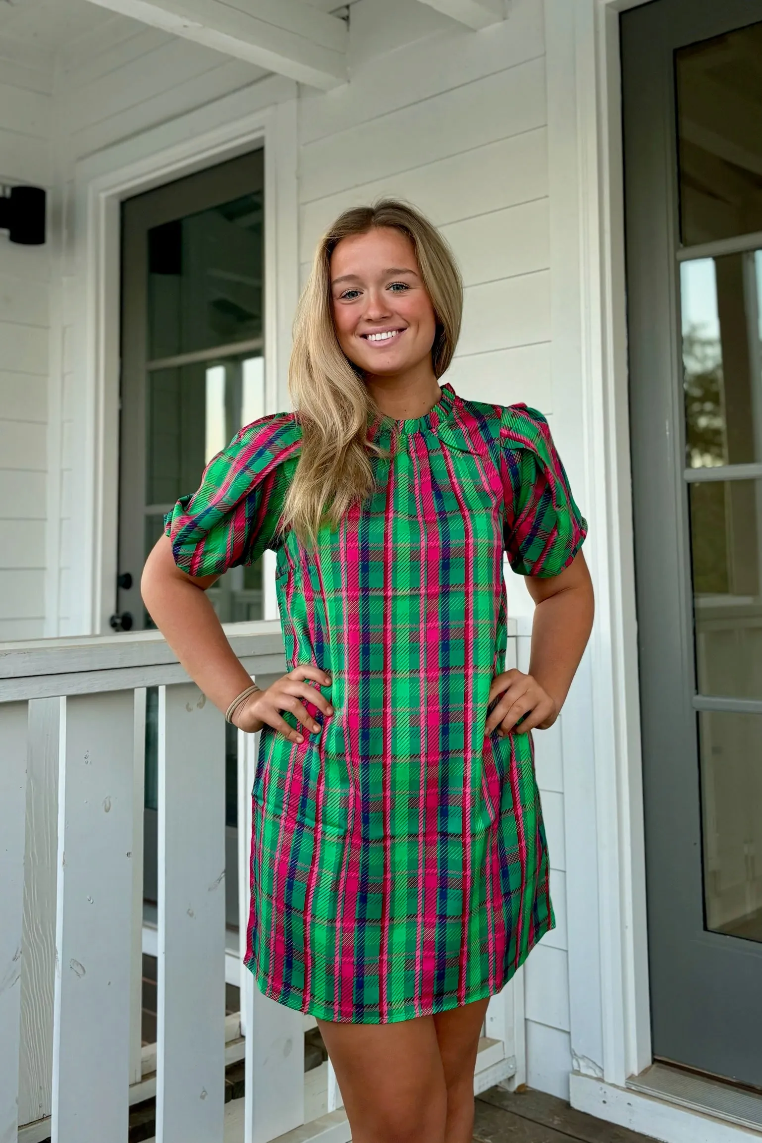 FINAL SALE - Libby Plaid About You Green Dress