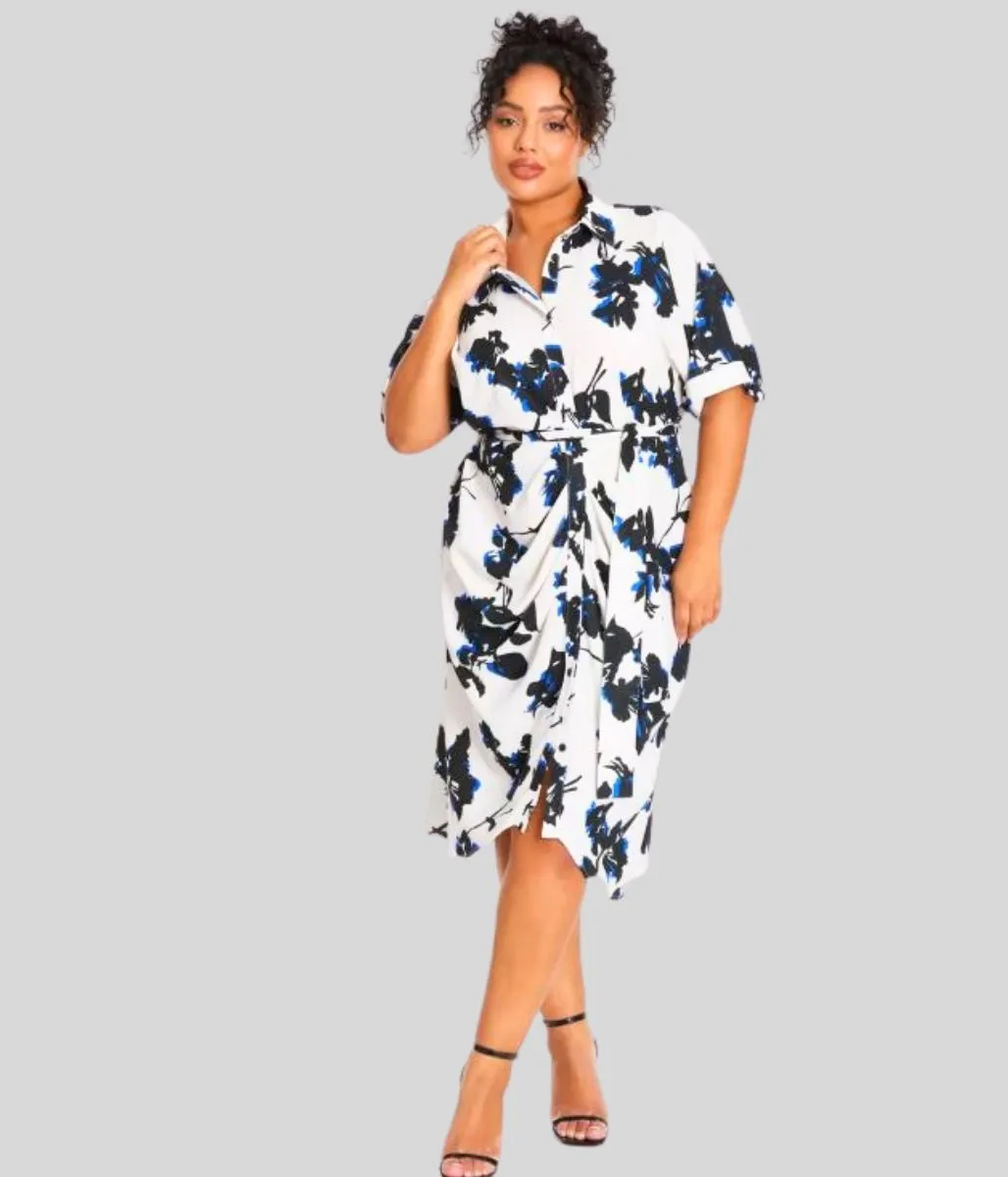 Floral Crepe Shirt Midi Dress