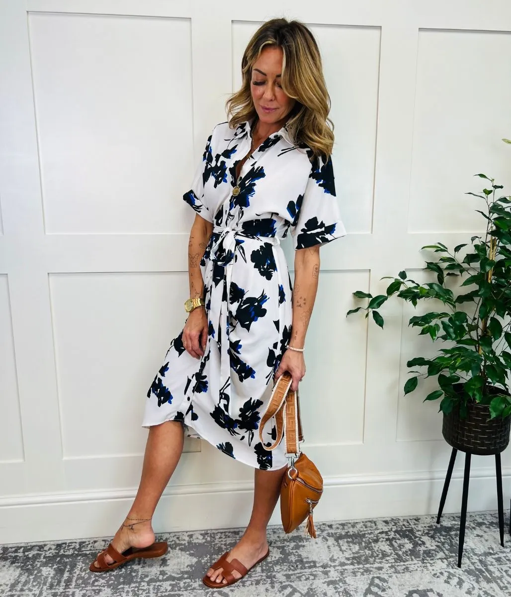 Floral Crepe Shirt Midi Dress