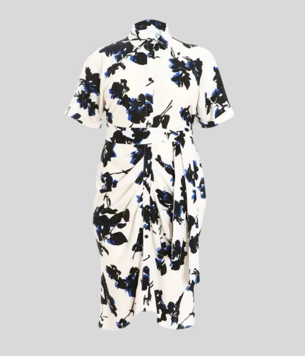 Floral Crepe Shirt Midi Dress