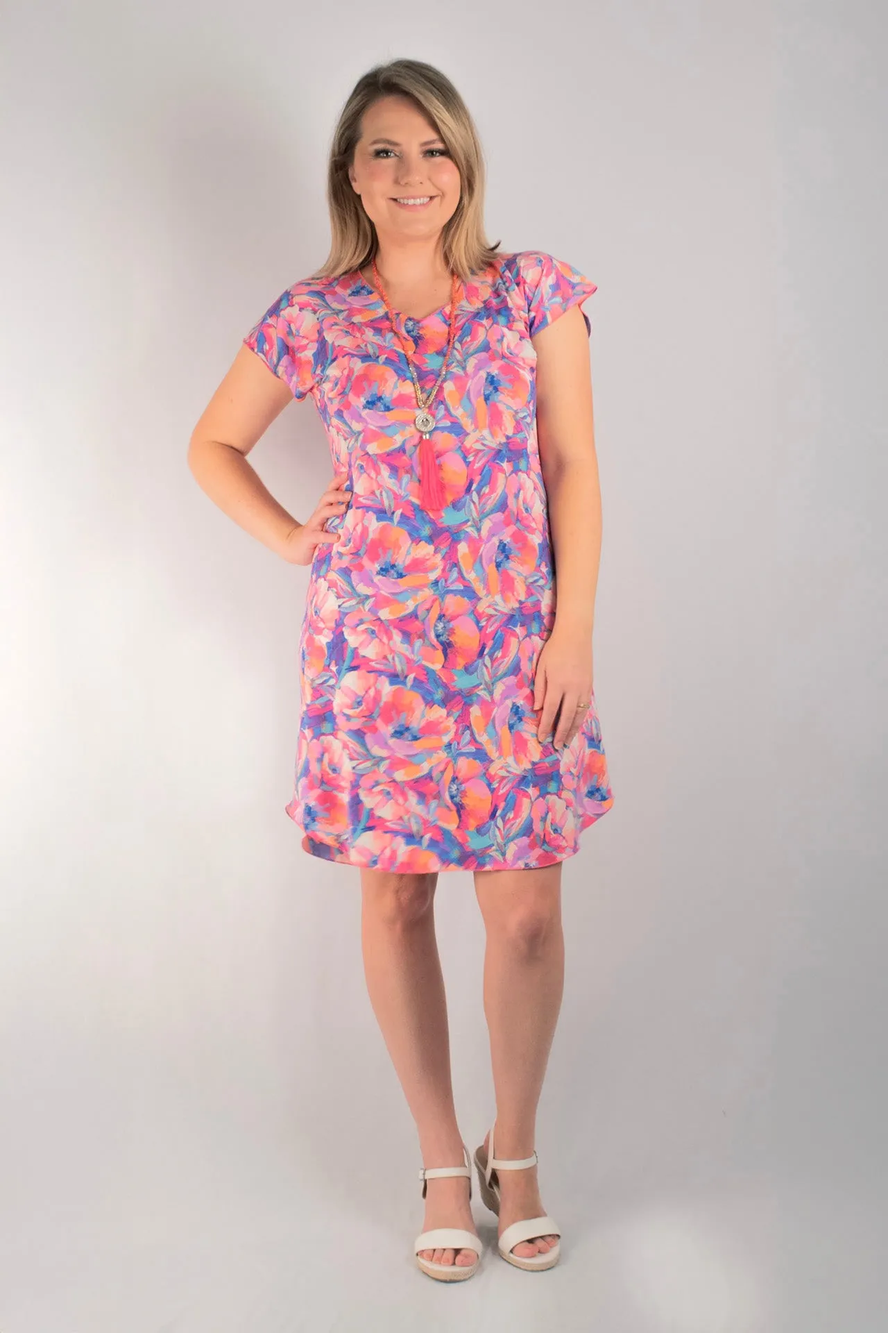 Floss Print Short Sleeve Jersey Shift Dress