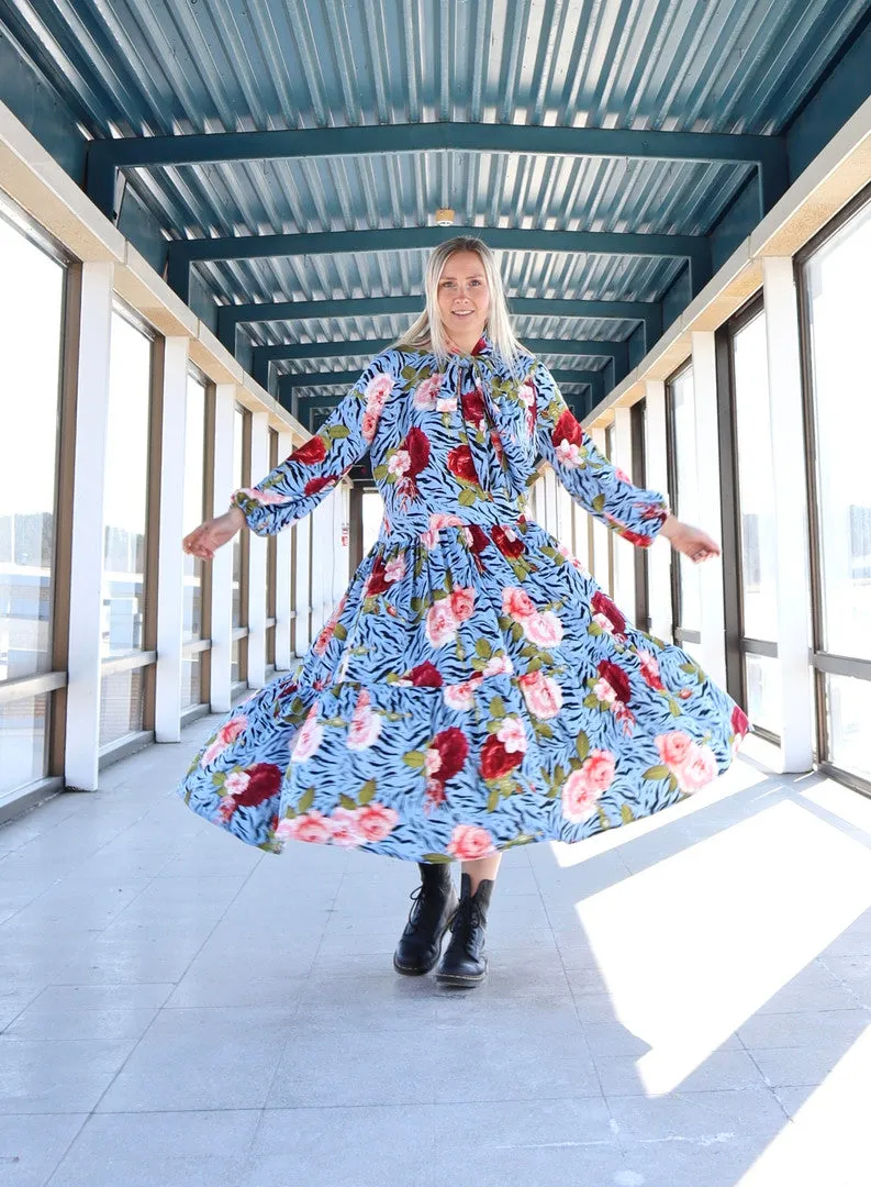 Flowy Dress Long Blue Flower