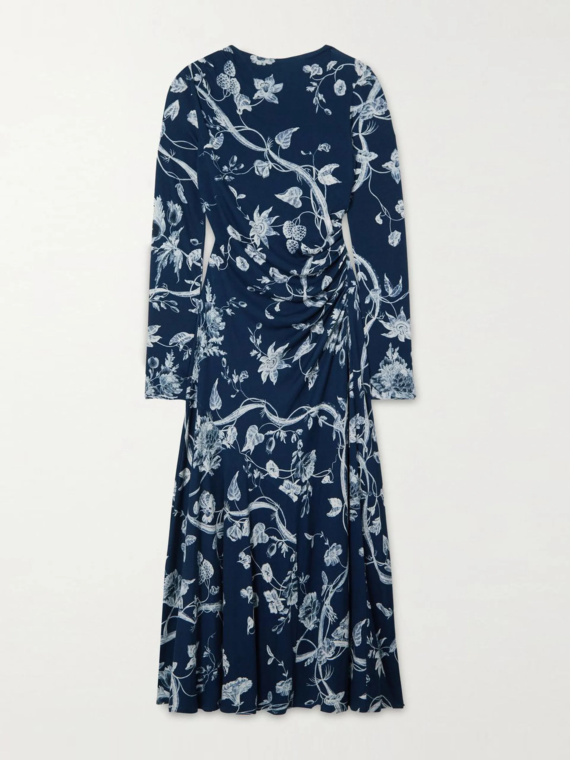 Gathered floral-print stretch-jersey midi dress