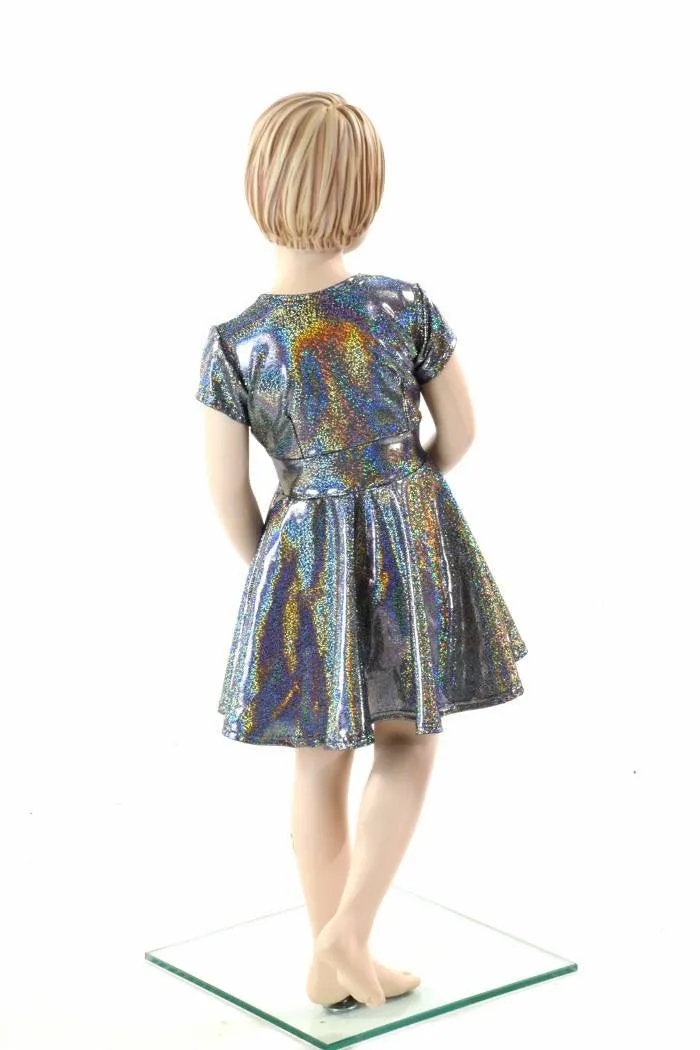 Girls Silver Holographic Party Dress