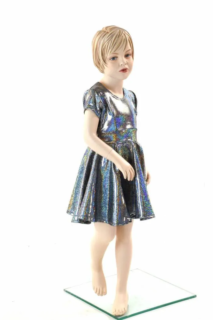 Girls Silver Holographic Party Dress