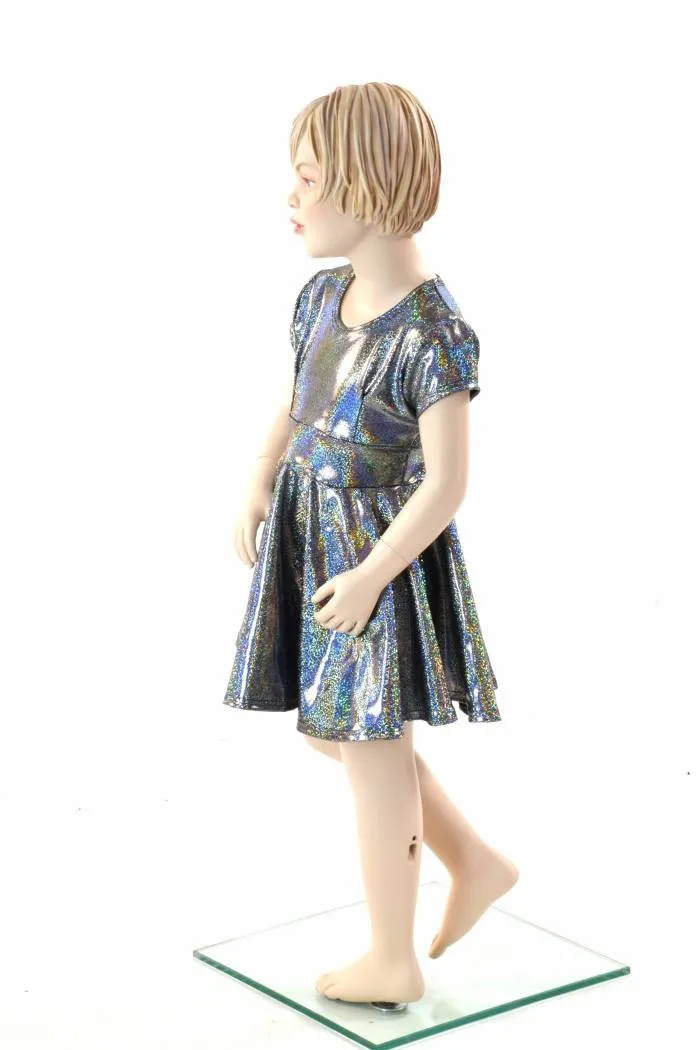 Girls Silver Holographic Party Dress