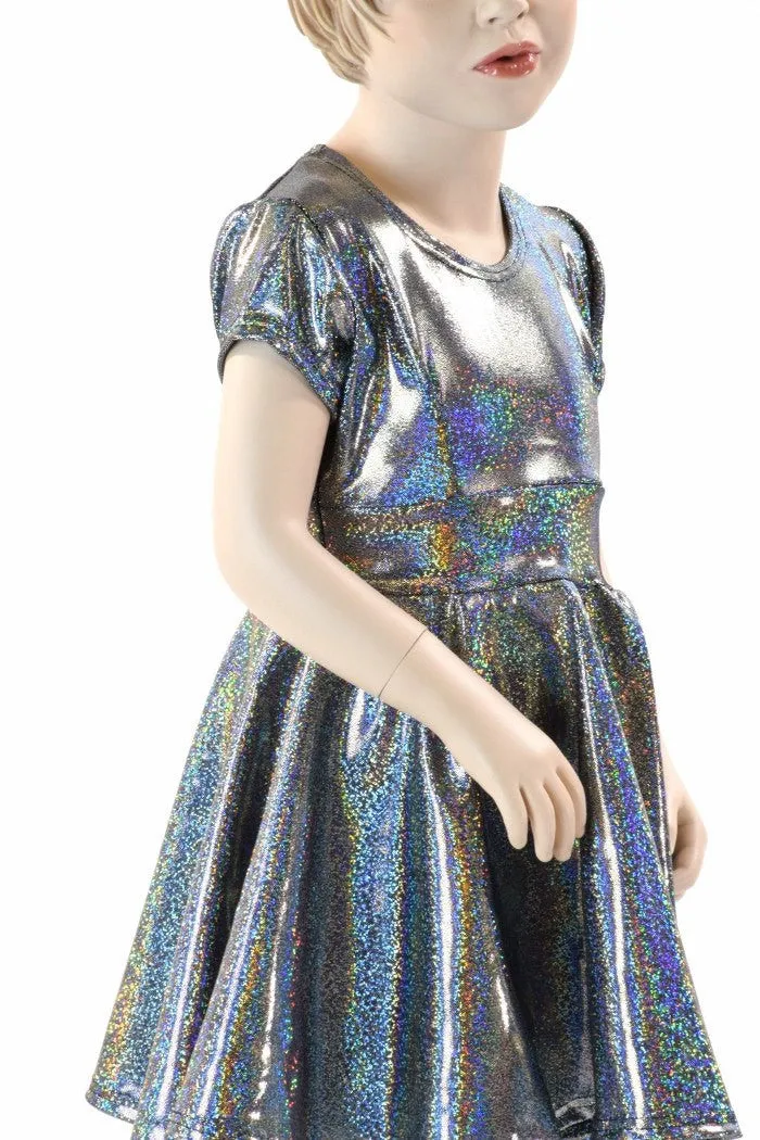 Girls Silver Holographic Party Dress