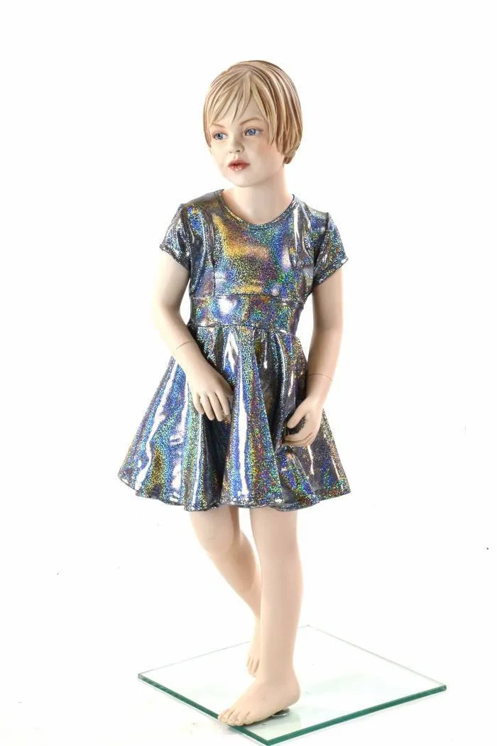 Girls Silver Holographic Party Dress