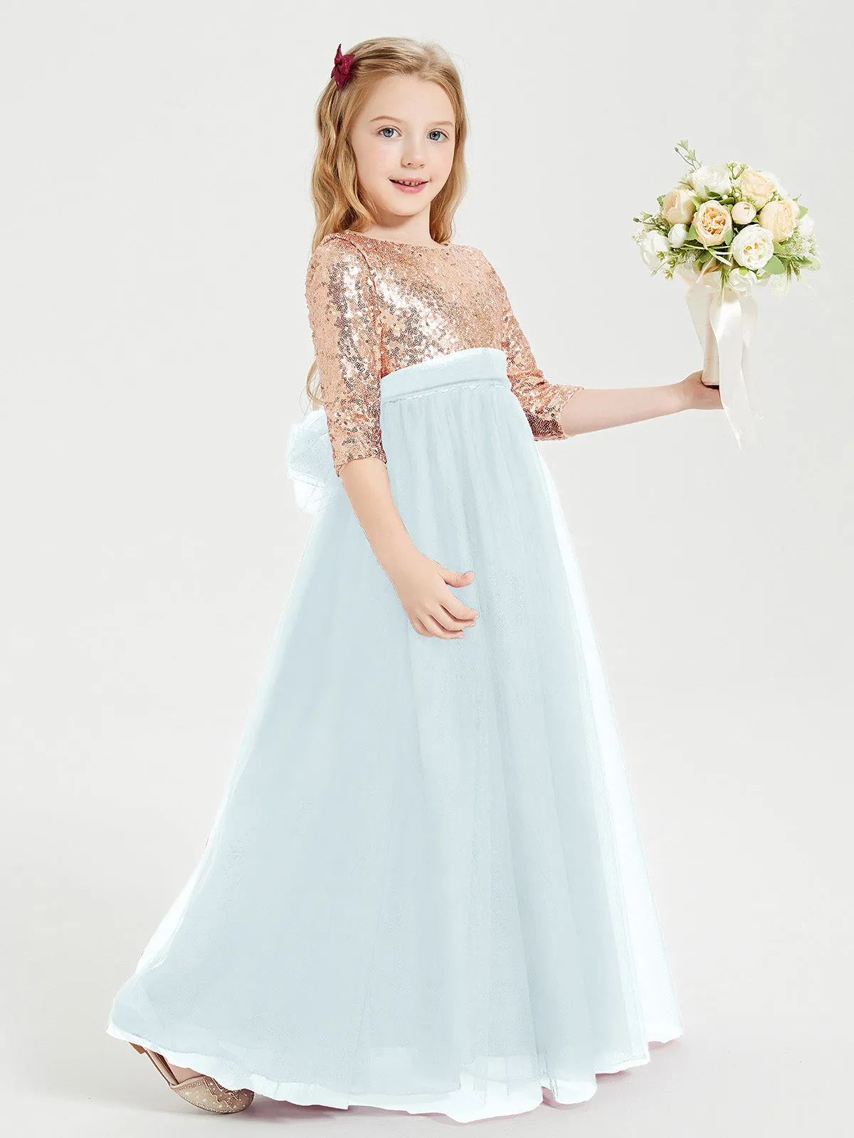 Glamorous Junior Bridesmaid Dresses Sequined Top Mist