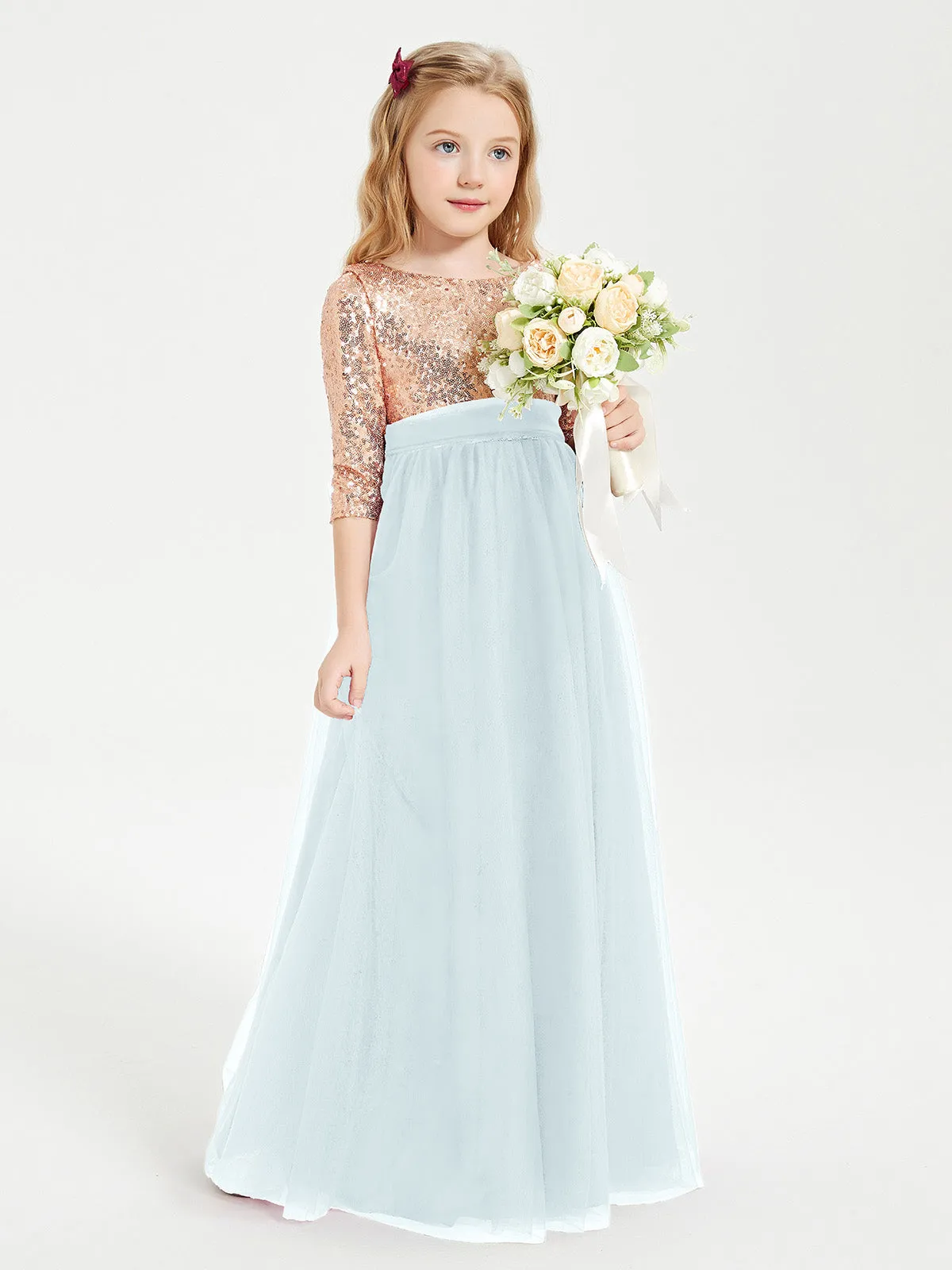 Glamorous Junior Bridesmaid Dresses Sequined Top Mist