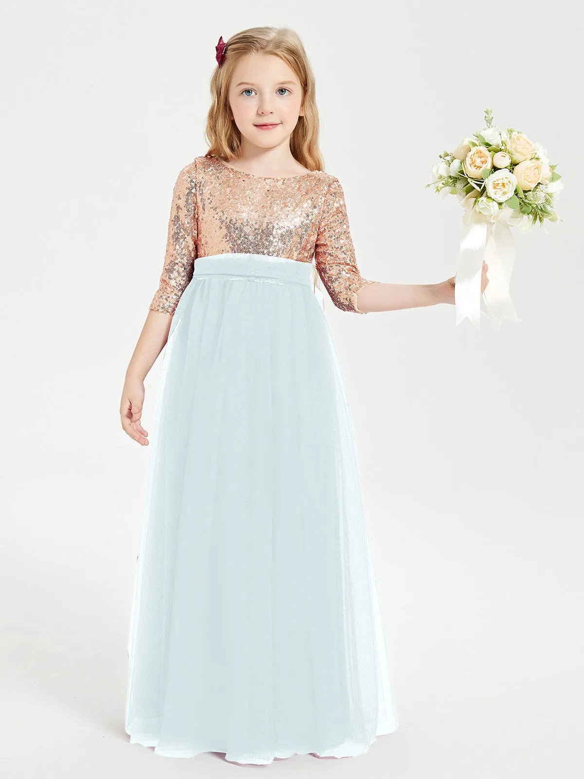 Glamorous Junior Bridesmaid Dresses Sequined Top Mist