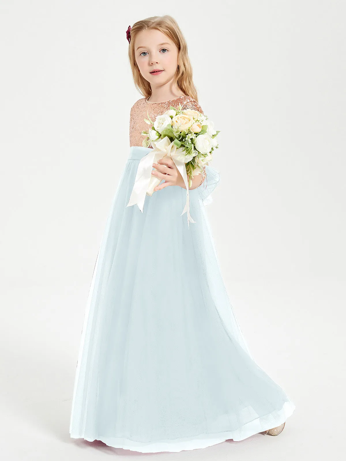 Glamorous Junior Bridesmaid Dresses Sequined Top Mist