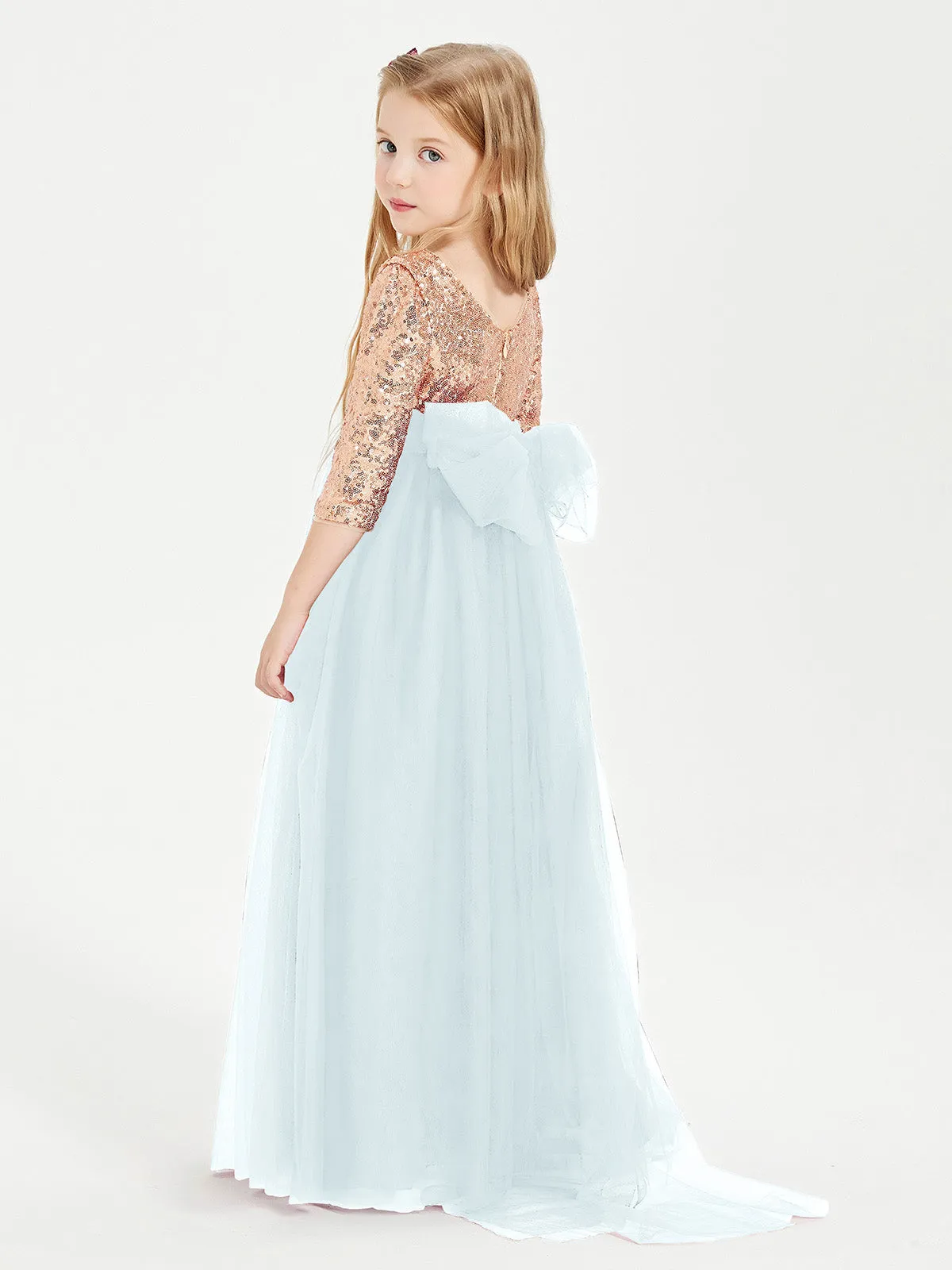 Glamorous Junior Bridesmaid Dresses Sequined Top Mist