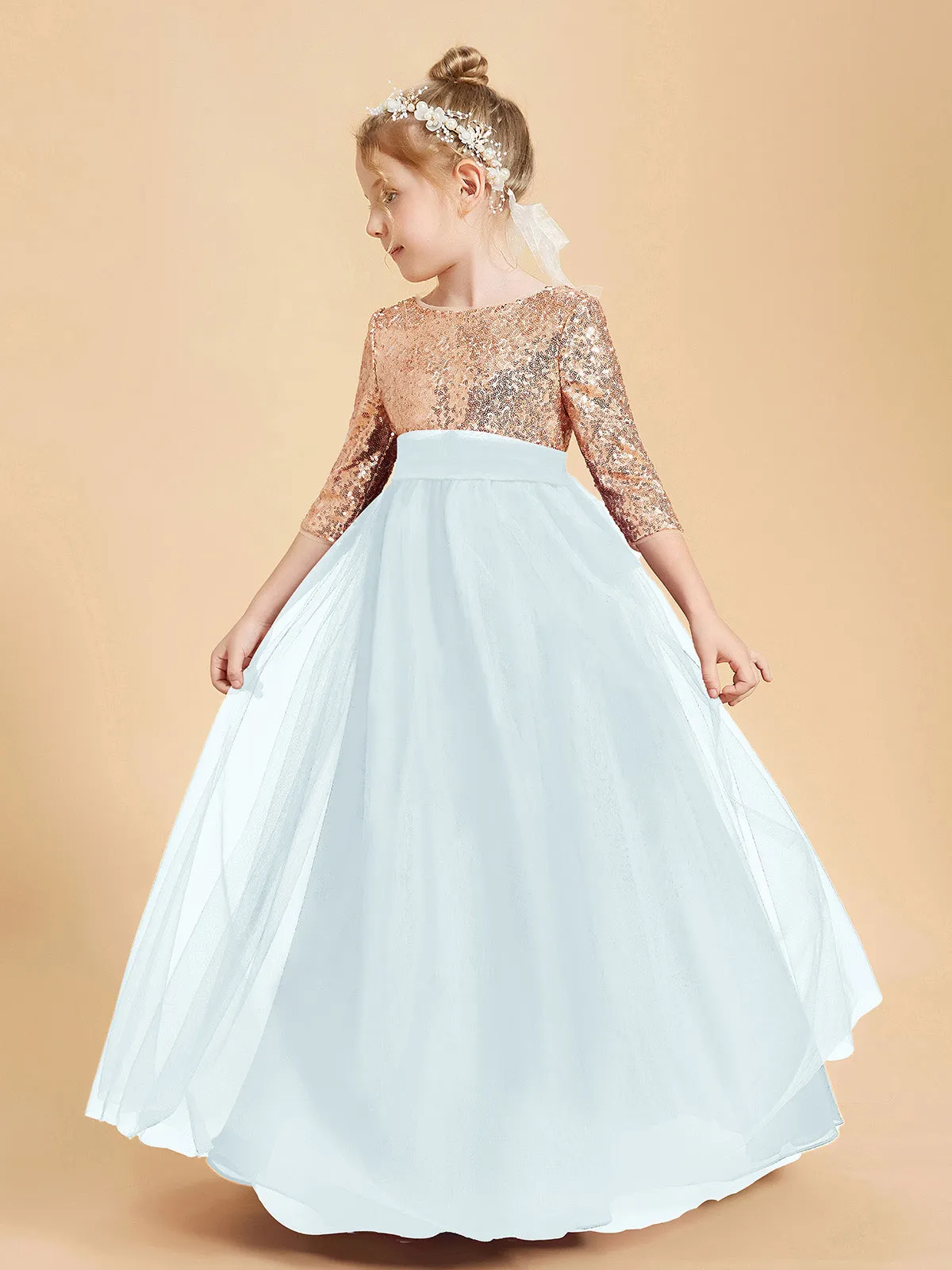 Glamorous Junior Bridesmaid Dresses Sequined Top Mist