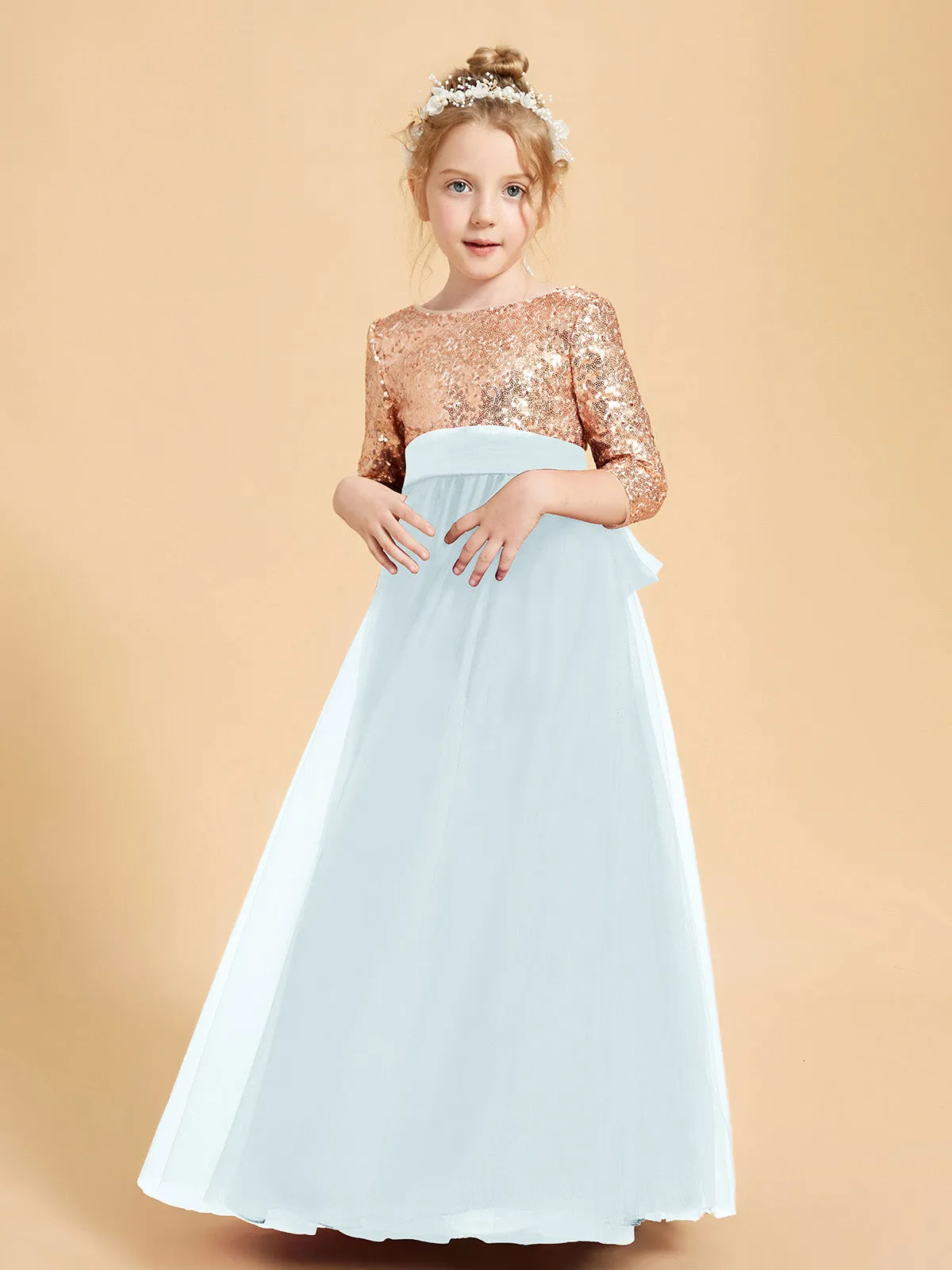 Glamorous Junior Bridesmaid Dresses Sequined Top Mist