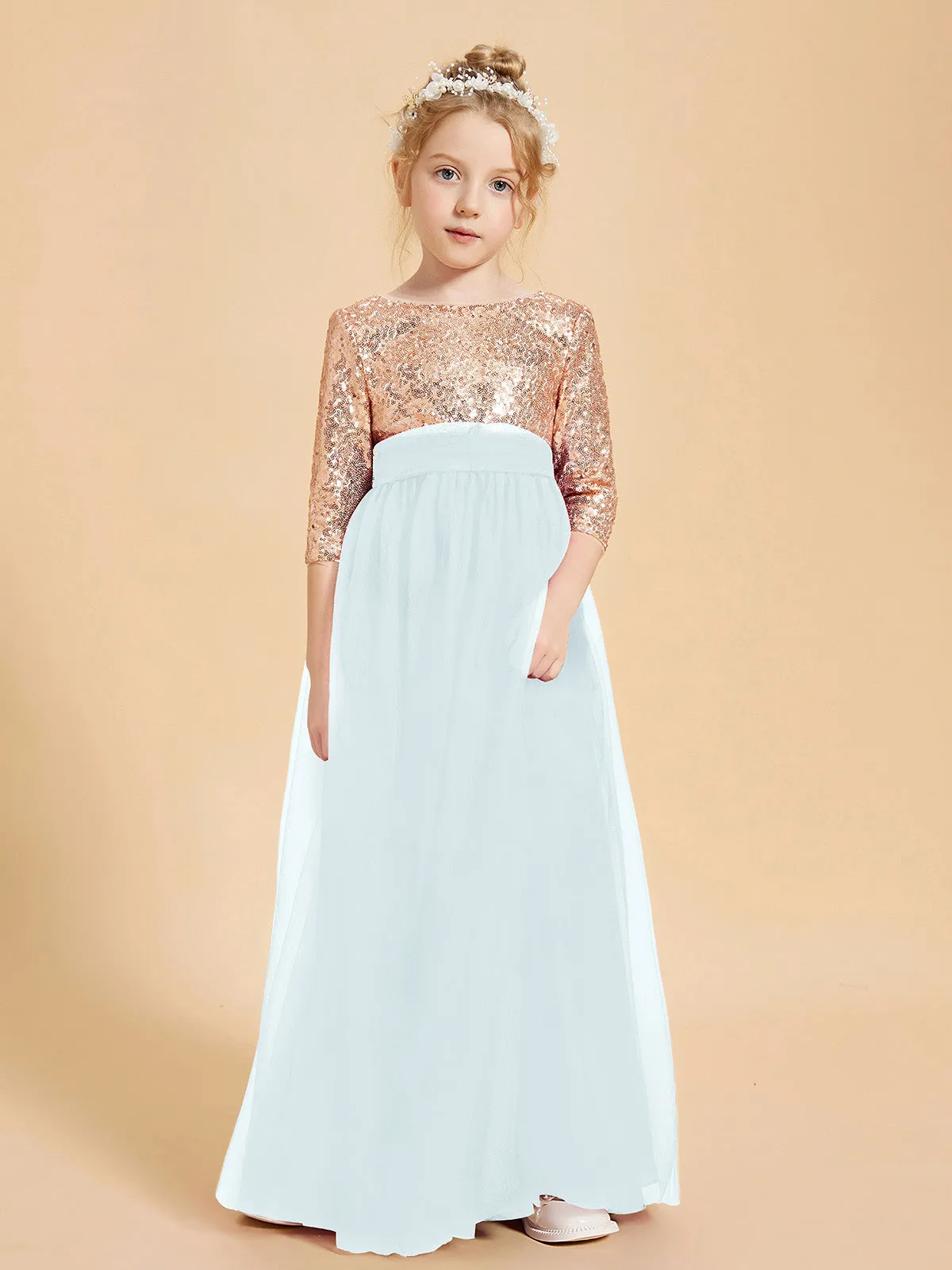 Glamorous Junior Bridesmaid Dresses Sequined Top Mist