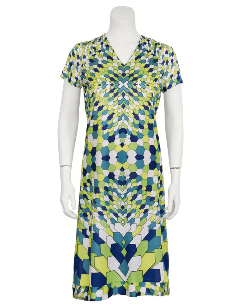 Green Geometric Print Day Dress