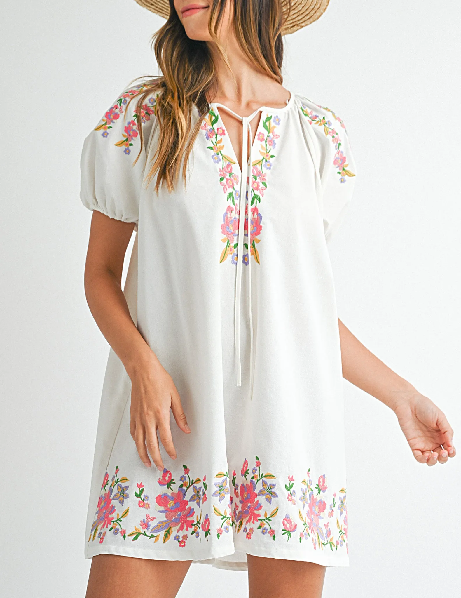 Gretchen Ivory Embroidered Mini Dress