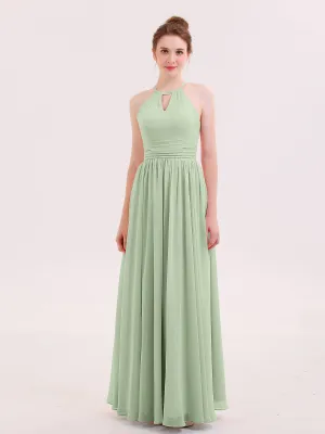 Halter Long Chiffon Dress of Bridesmaids Dusty Sage Plus Size