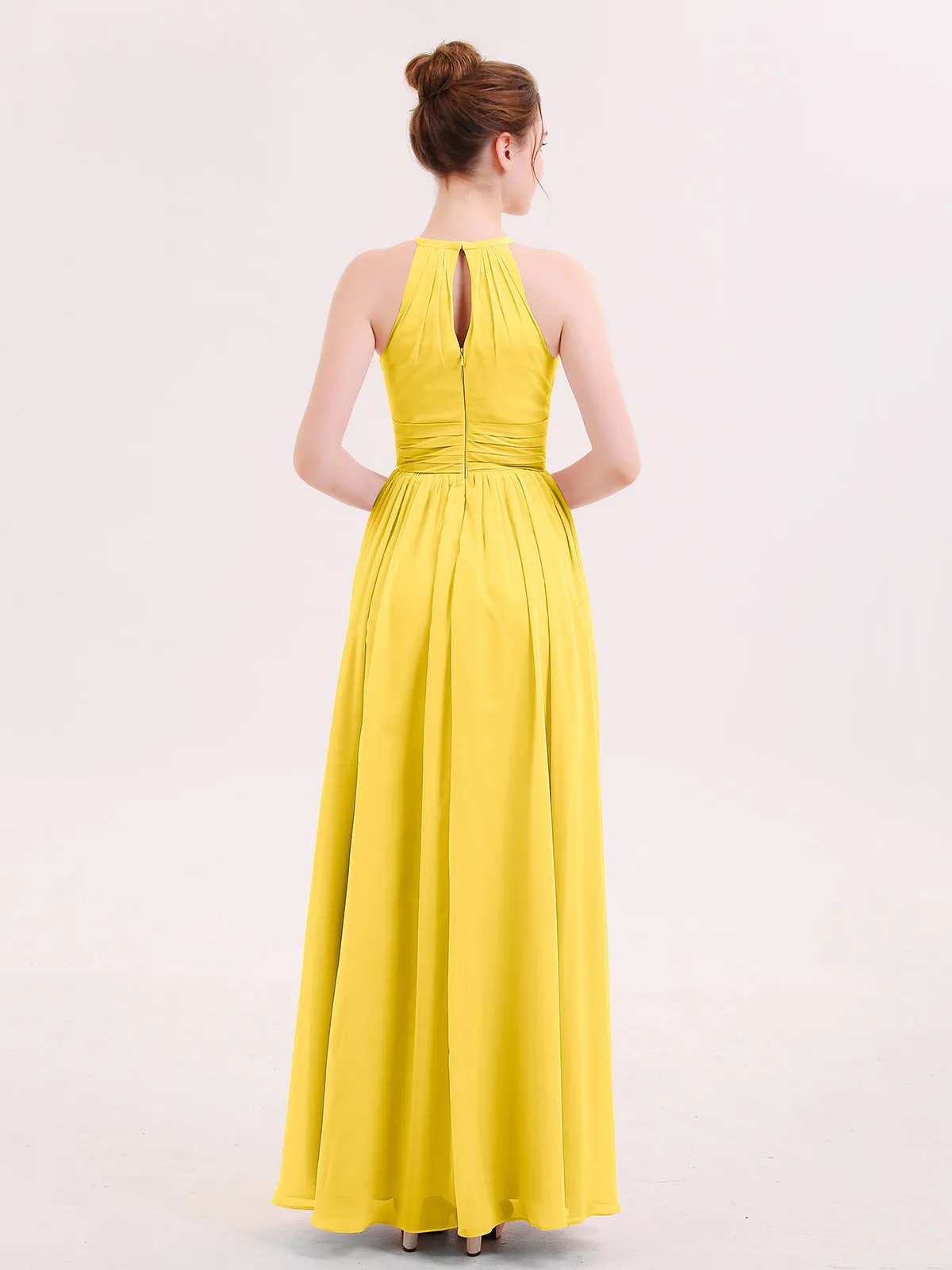 Halter Long Chiffon Dress of Bridesmaids Marigold Plus Size