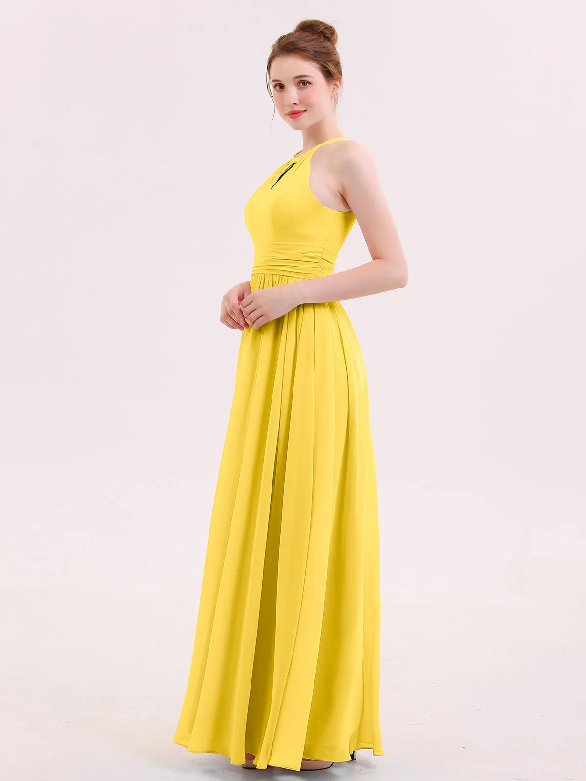 Halter Long Chiffon Dress of Bridesmaids Marigold Plus Size