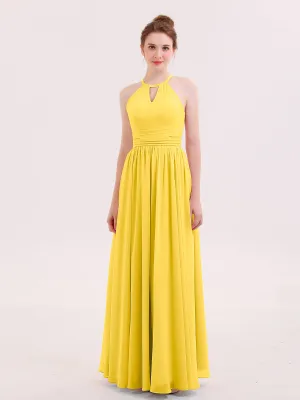 Halter Long Chiffon Dress of Bridesmaids Marigold Plus Size