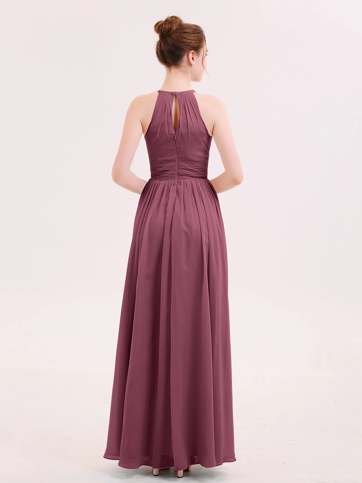 Halter Long Chiffon Dress of Bridesmaids Mulberry Plus Size