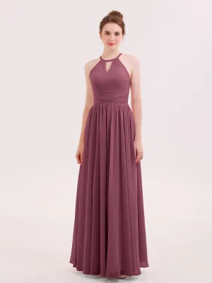 Halter Long Chiffon Dress of Bridesmaids Mulberry Plus Size