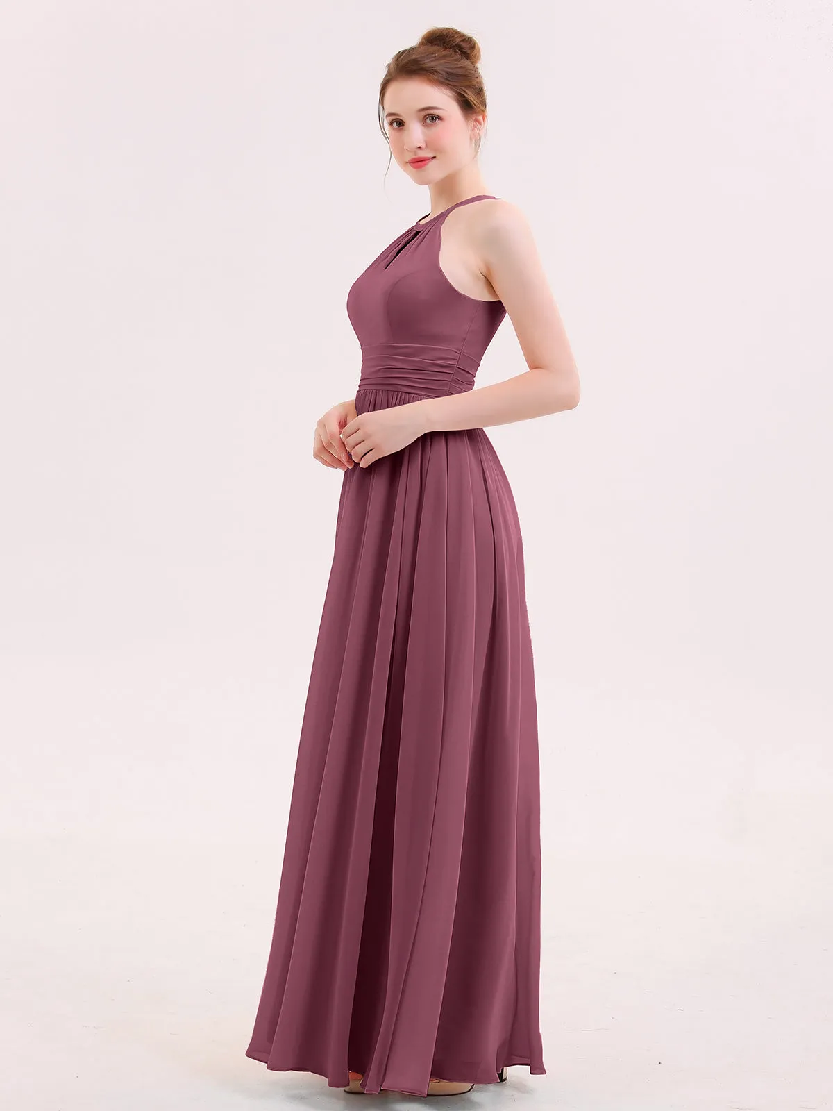 Halter Long Chiffon Dress of Bridesmaids Mulberry Plus Size