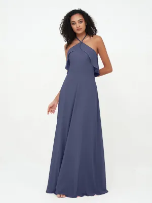 Halter Strap Chiffon Long Bridesmaid Dresses Stormy Plus Size