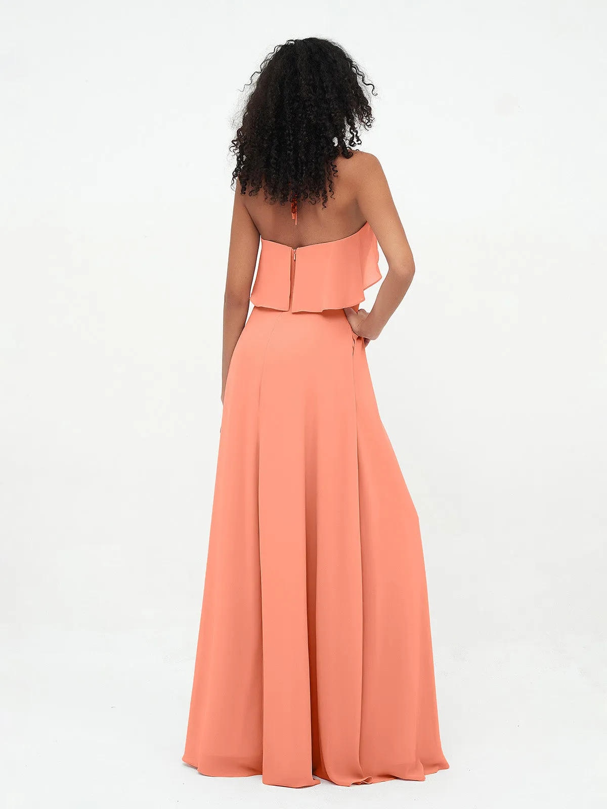 Halter Strap Chiffon Long Bridesmaid Dresses Sunset