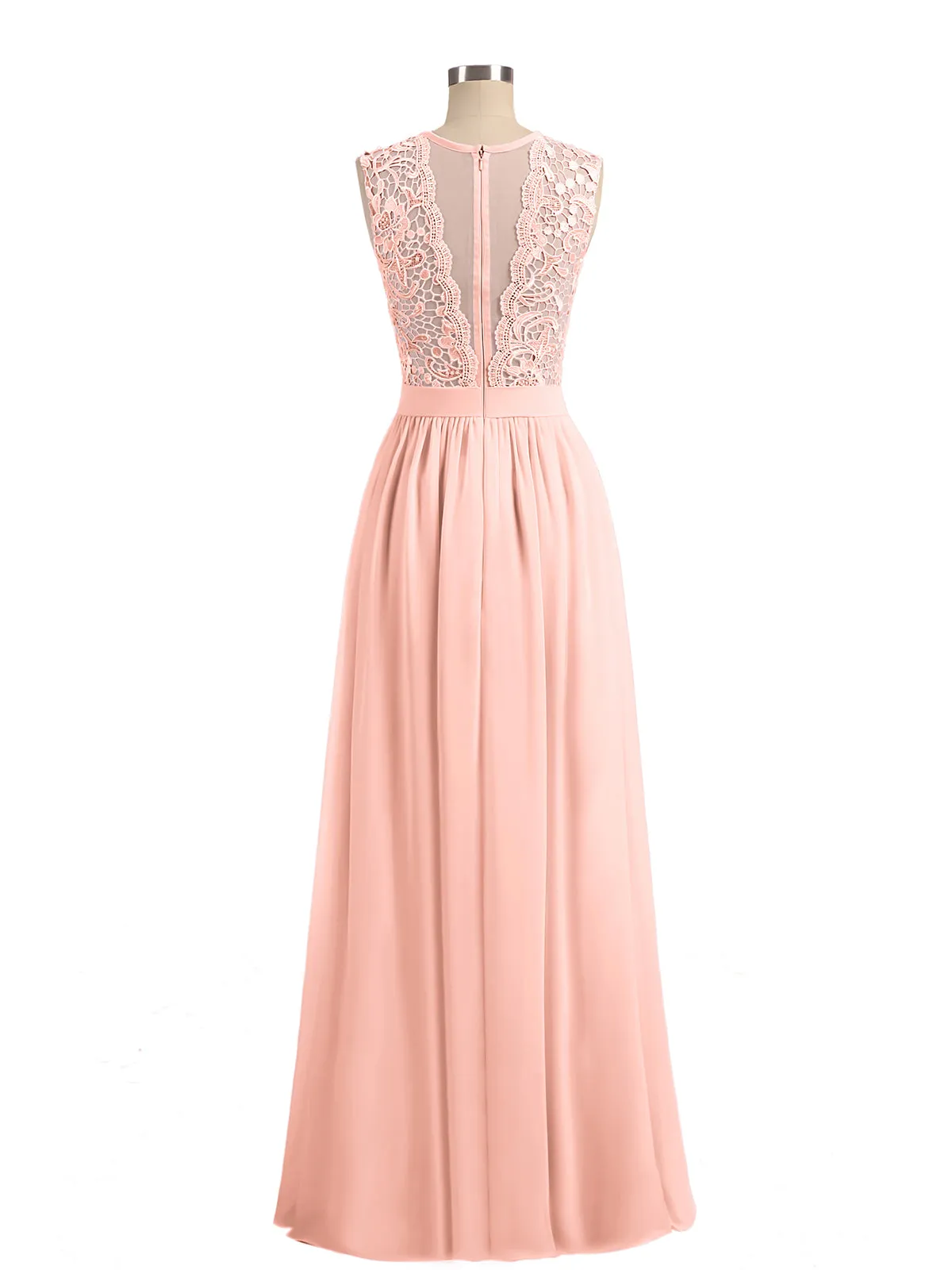 Illusion Neck Chiffon and Lace Dresses Coral