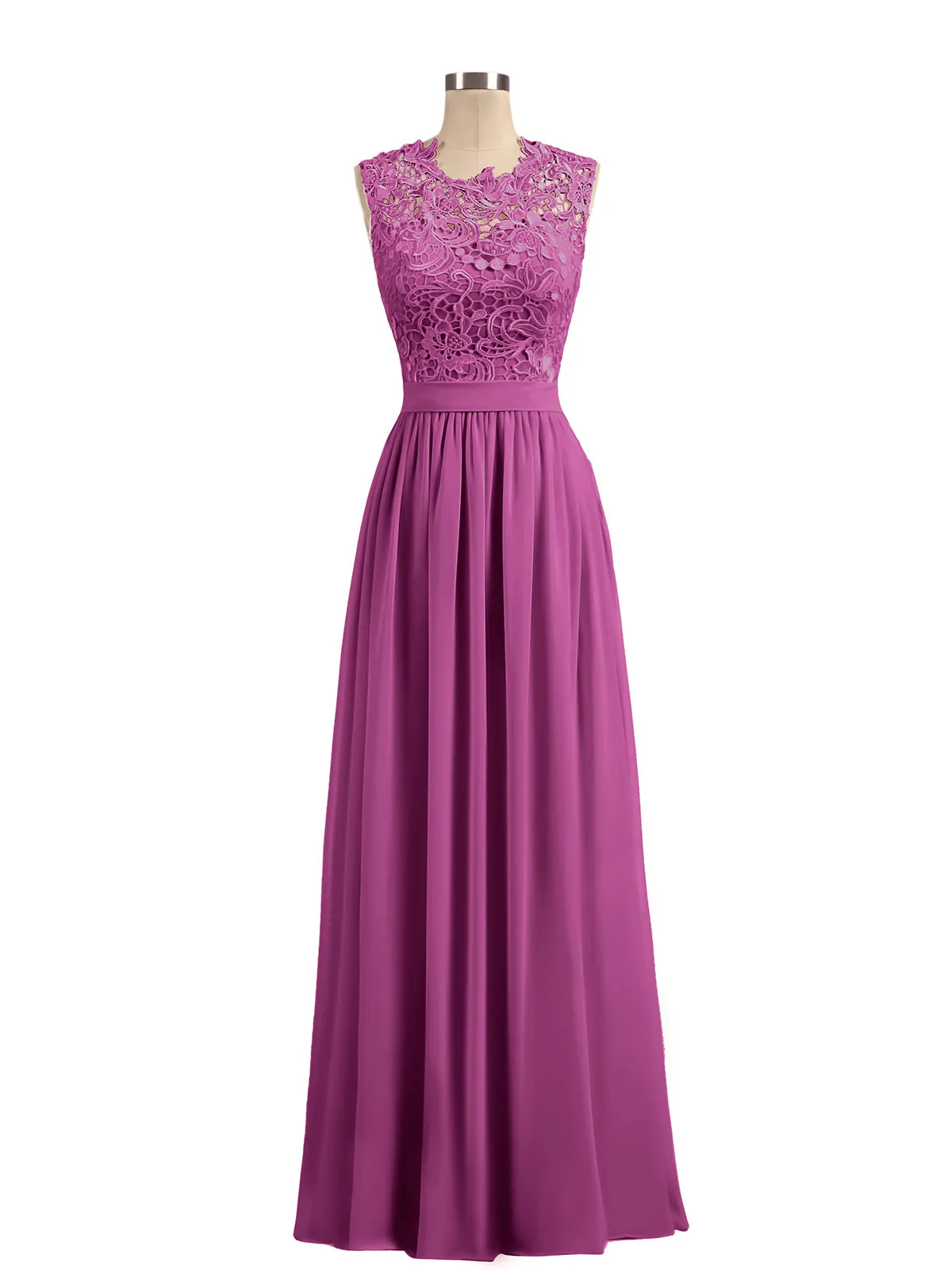 Illusion Neck Chiffon and Lace Dresses Orchid