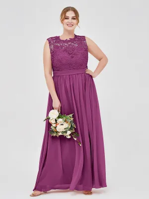 Illusion Neck Chiffon and Lace Dresses Orchid