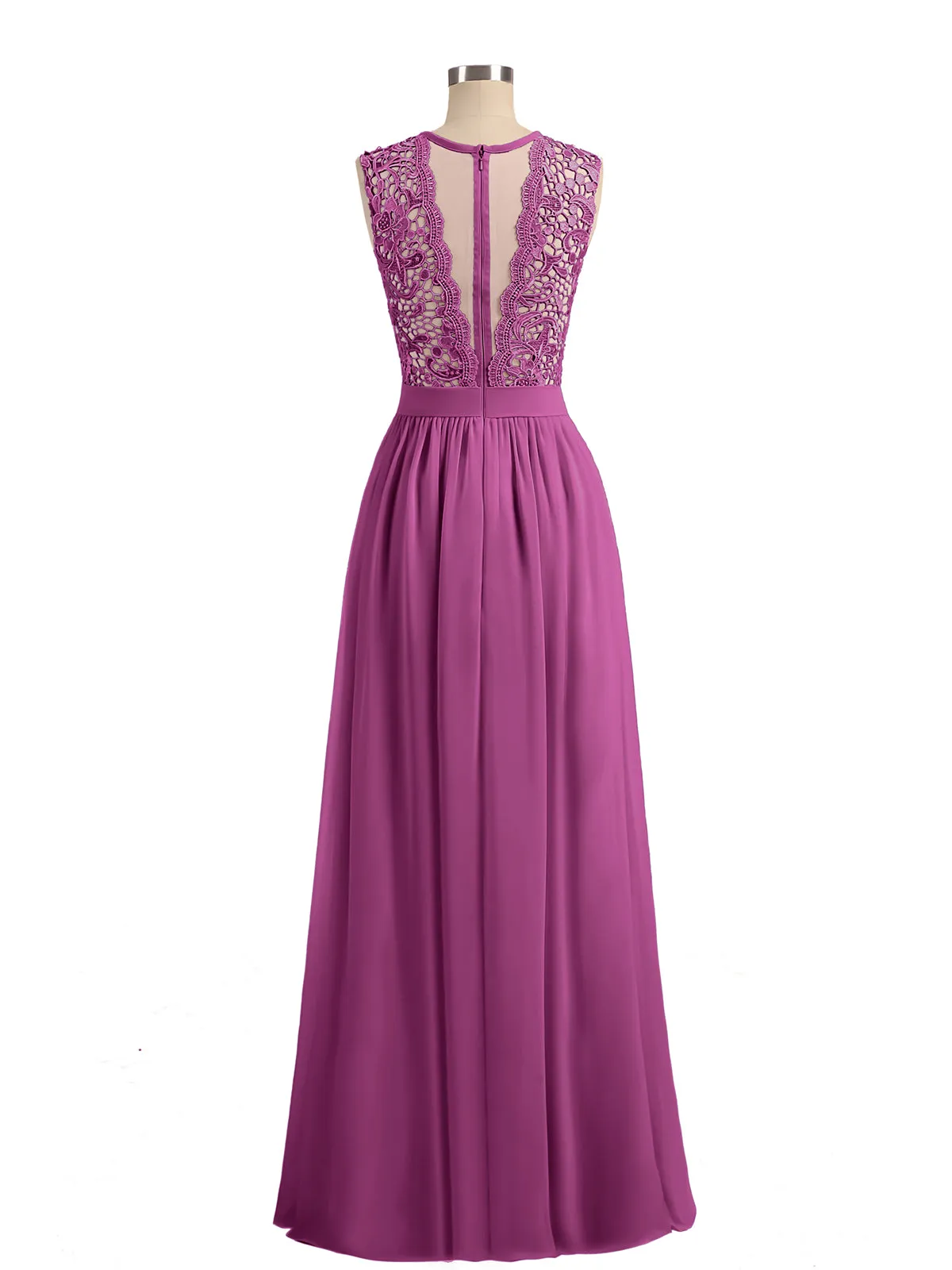 Illusion Neck Chiffon and Lace Dresses Orchid