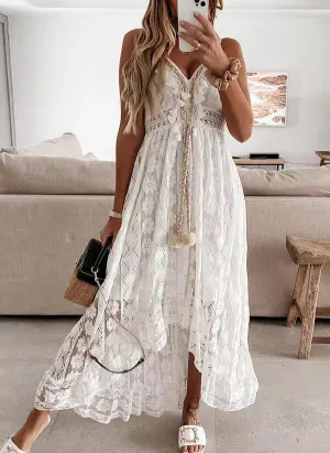 Lace Suspender white Midi Dress