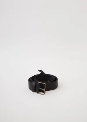 Leather High Belt with Buckle — Black