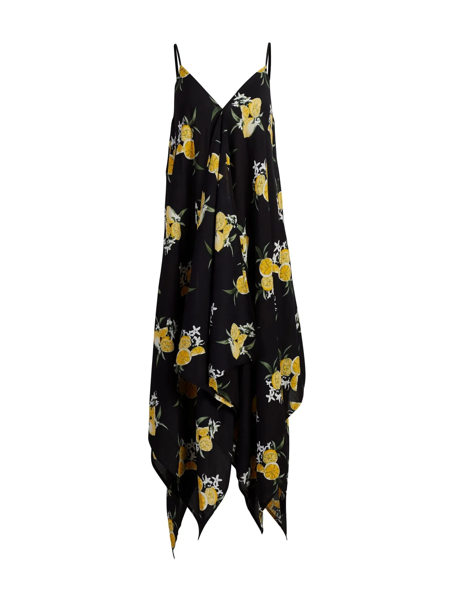 Lemon-Print Handkerchief-Hem Swing Dress