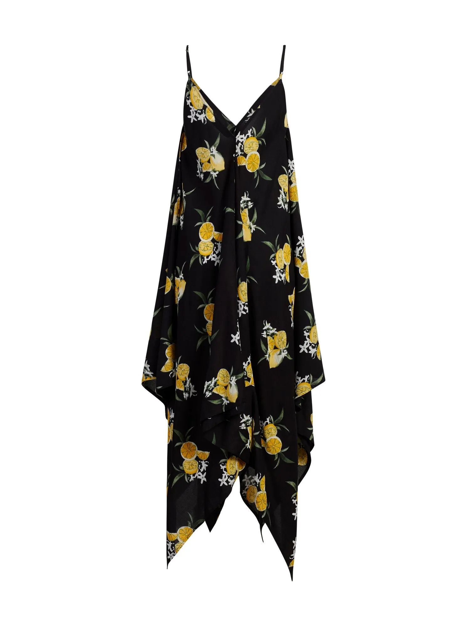 Lemon-Print Handkerchief-Hem Swing Dress