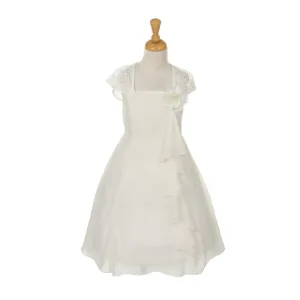 Little Girls Ivory Chiffon Lace Ruffle Flower Dress 4-6