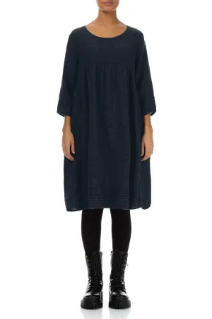 Midnight Blue Mélange Linen Smock Dress